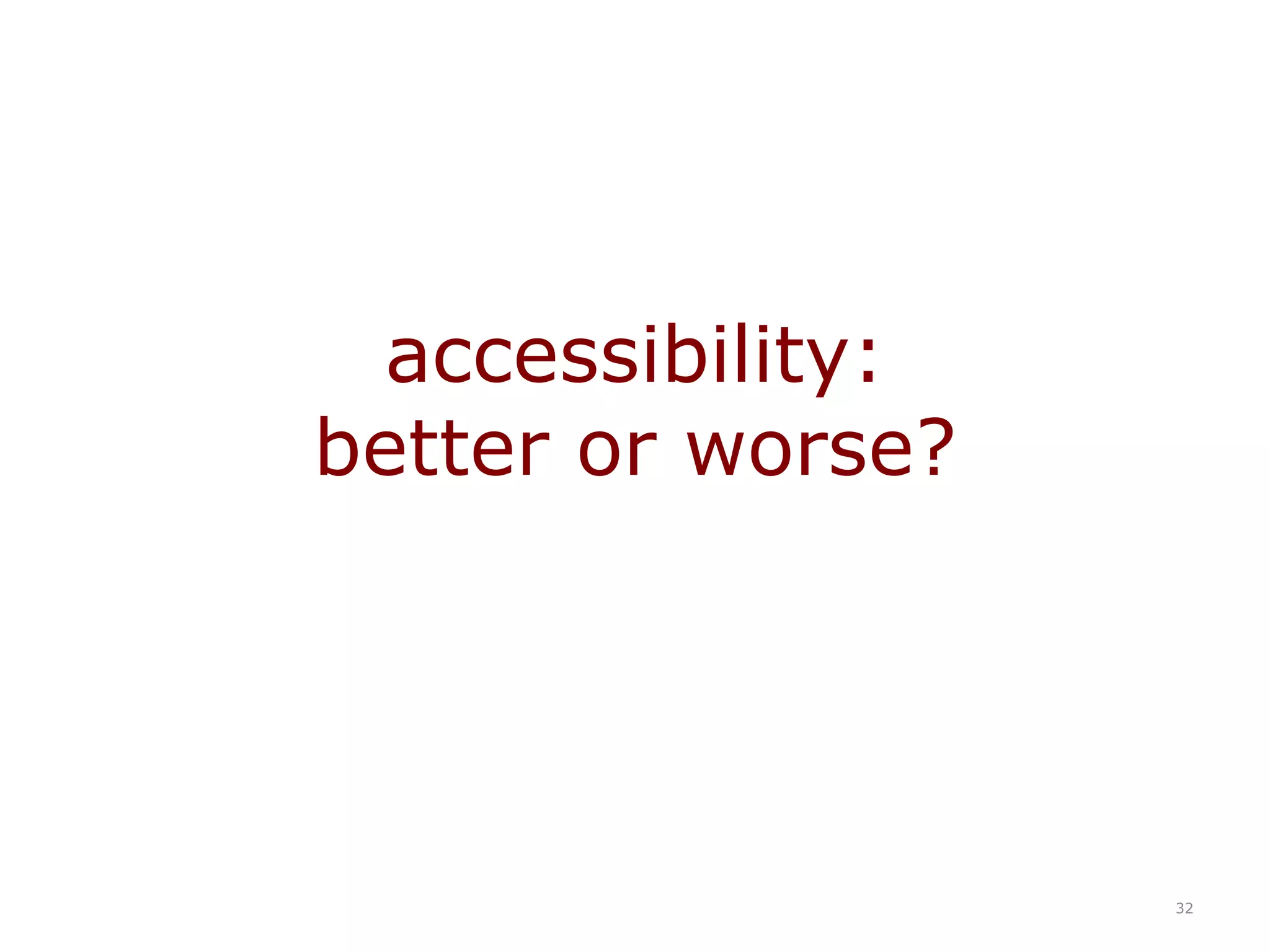 commercialisation – resurfacing old threats to usability and standards 22What might change?