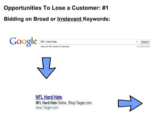 Opportunities To Lose a Customer: #1 Bidding on Broad or  Irrelevant  Keywords: 