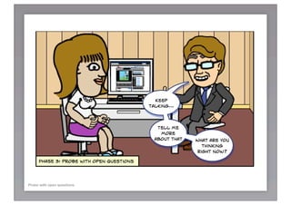 Keep
                                          talking…




                                            Tell me
                                             more
                                           about that   What are you
                                                           thinking
                                                         right now?

     PHASE 3: probe with open questions




Probe with open questions
 