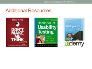 Additional Resources
@stephaniempratt @uxpadc #usability #uxdc
 