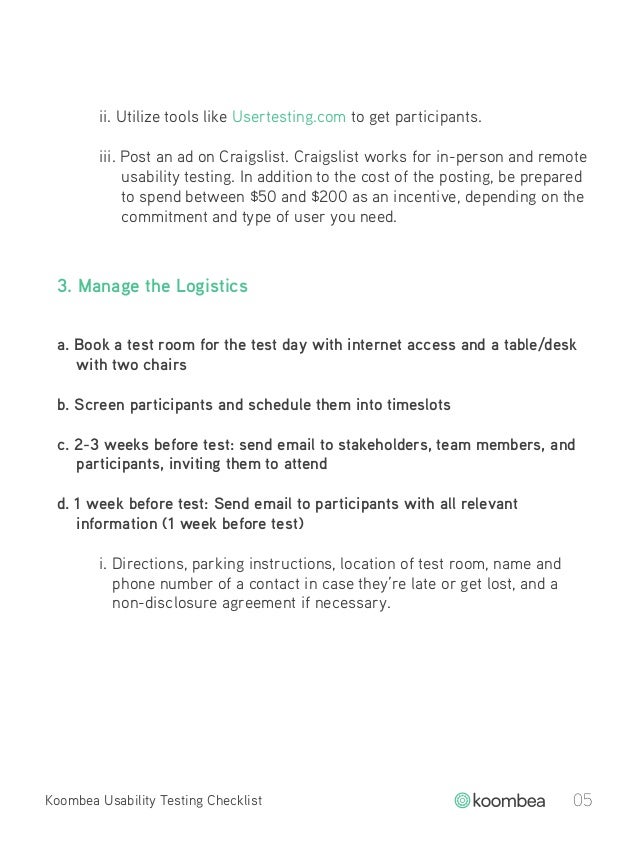 Usability Testing Checklist