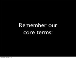 Remember our
                             core terms:


Wednesday, February 8, 12
 