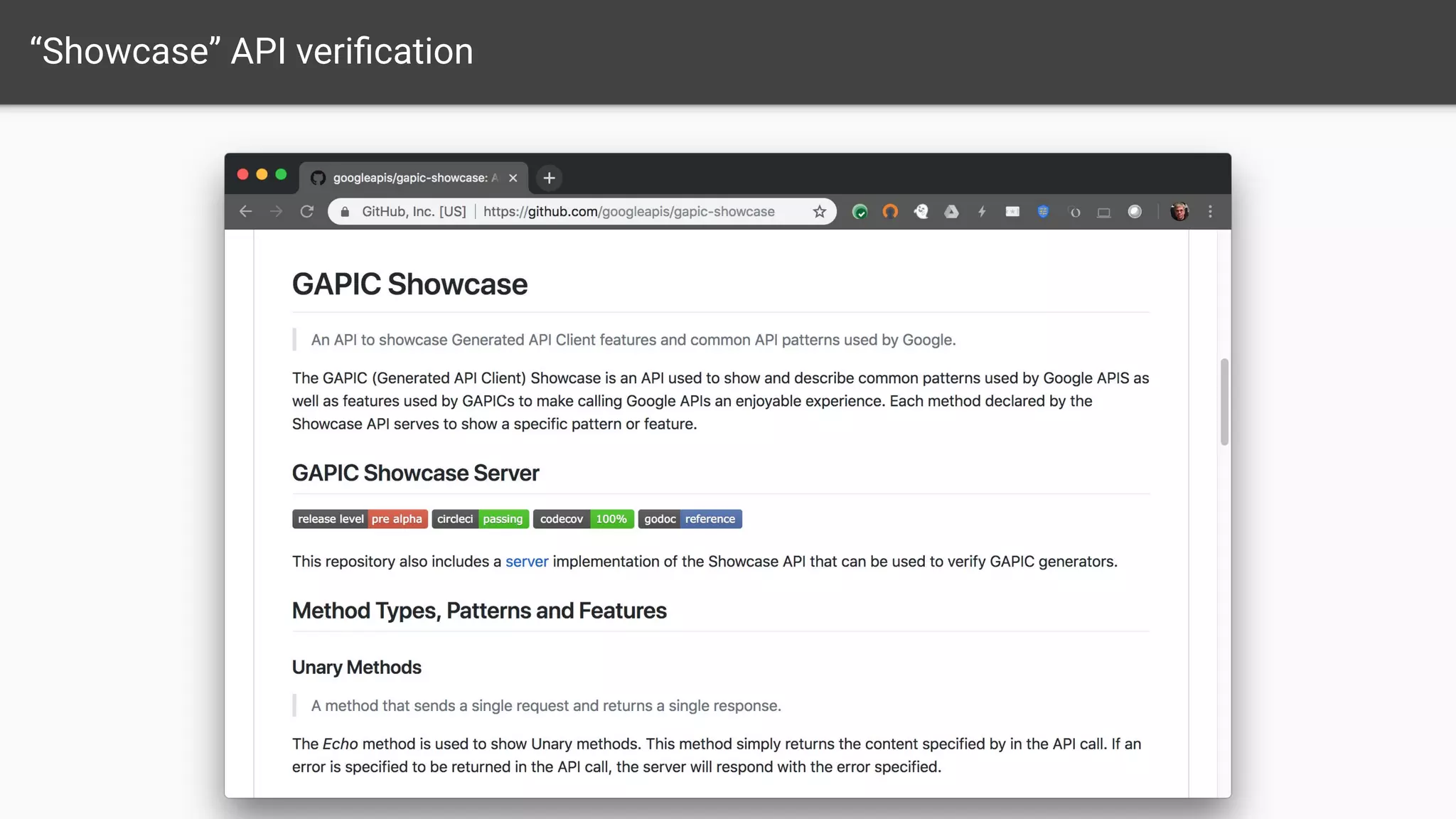 “Showcase” API veriﬁcation
 