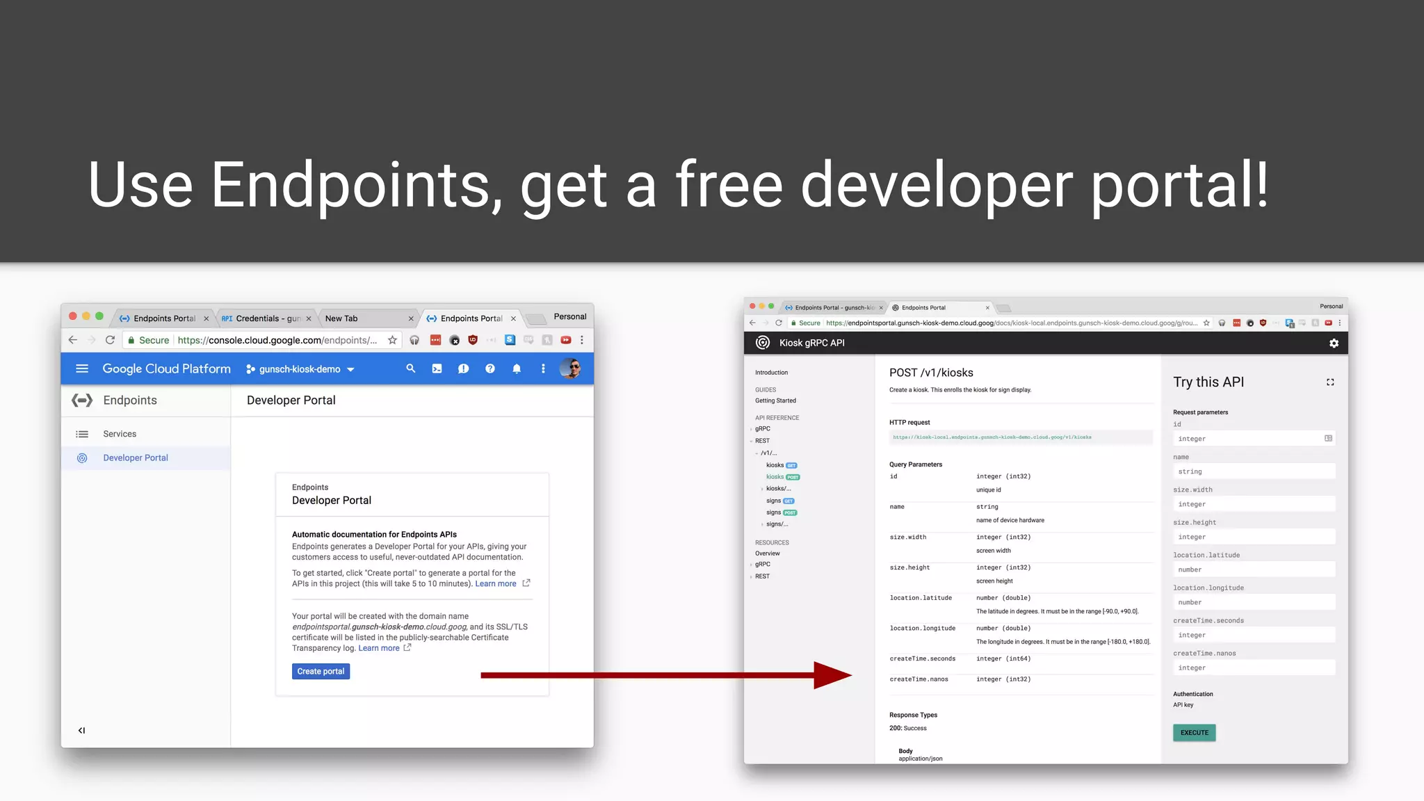 Use Endpoints, get a free developer portal!
 
