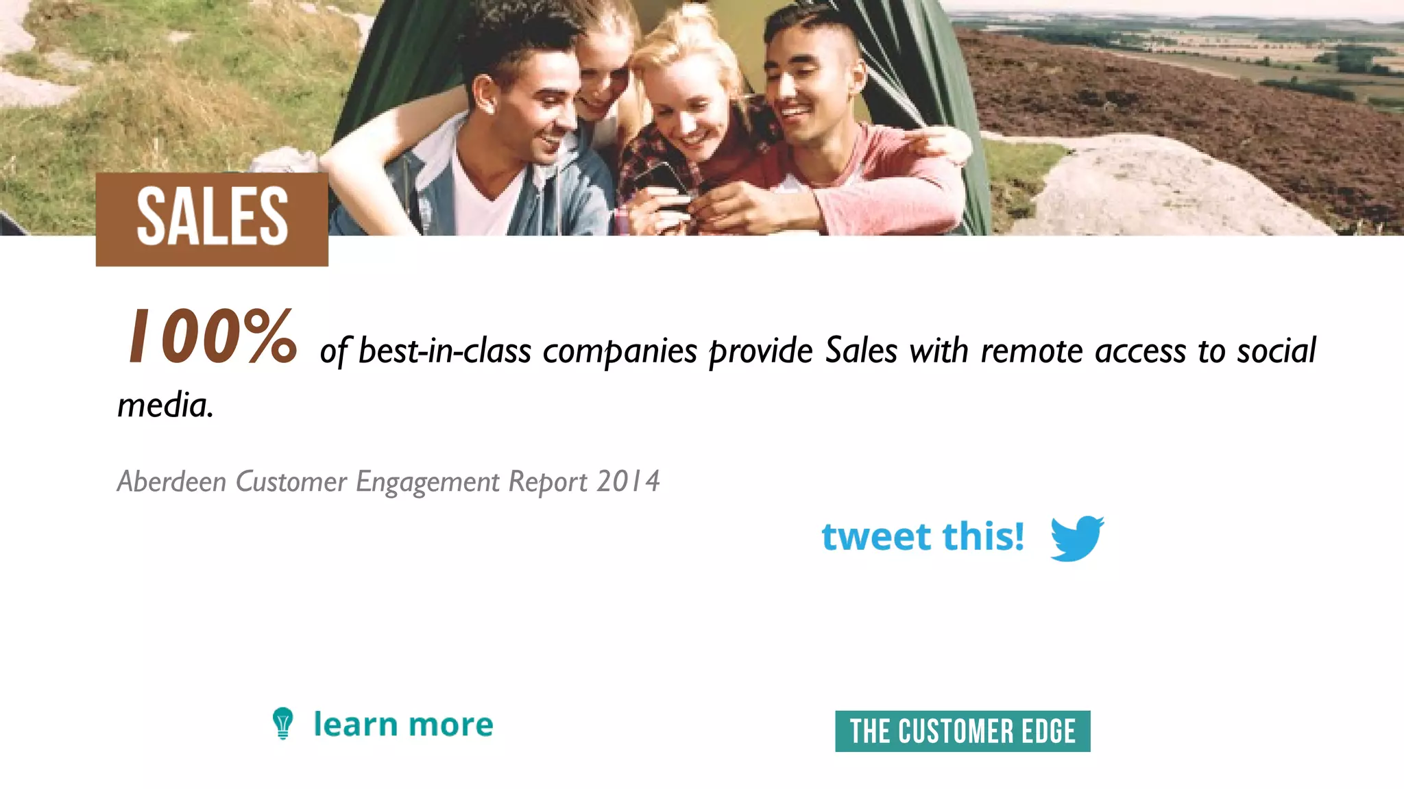 100% of best-in-class companies provide Sales with remote access to social
media.
Aberdeen Customer Engagement Report 2014
 