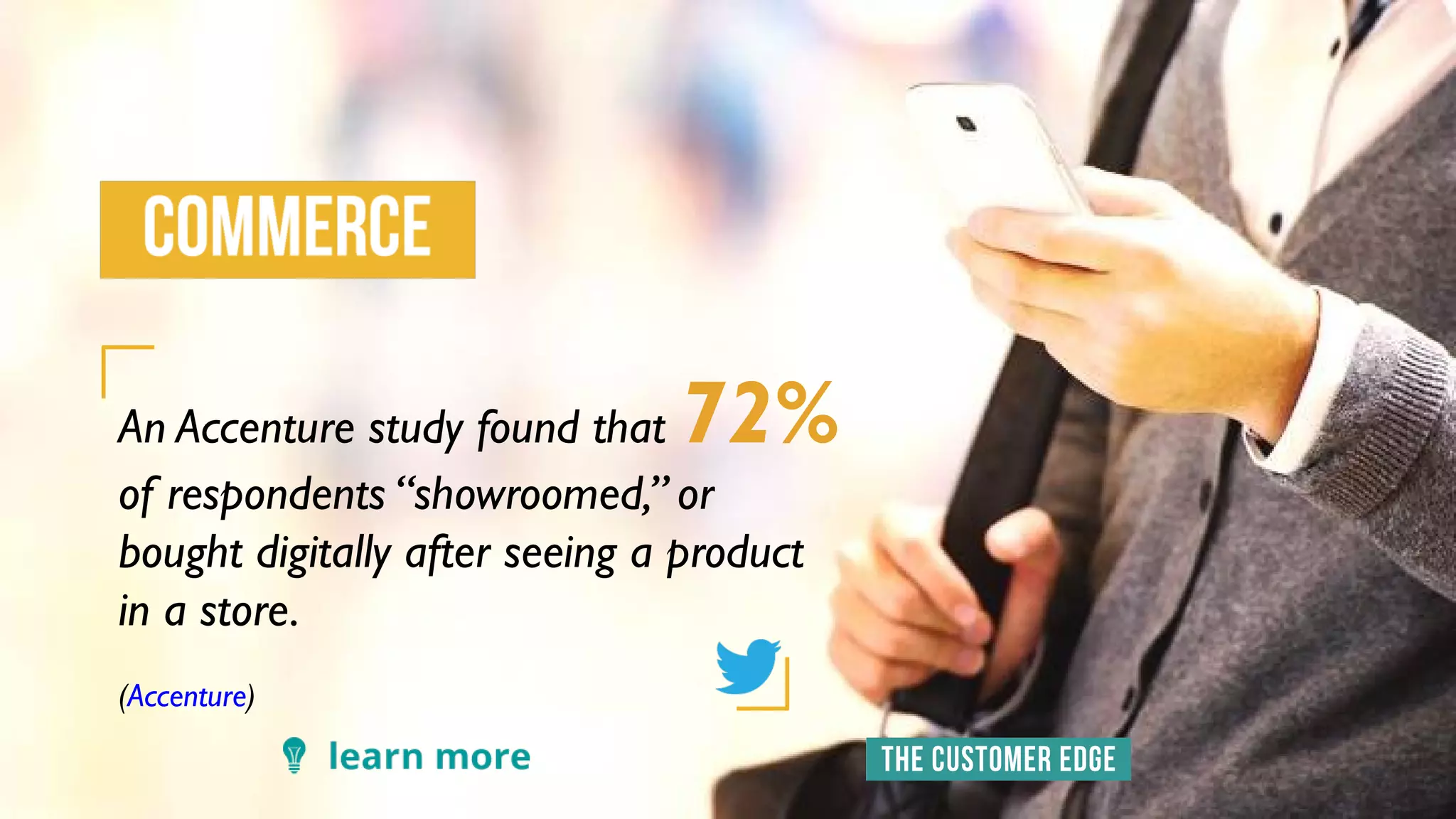 An Accenture study found that 72%
of respondents “showroomed,” or
bought digitally after seeing a product
in a store.
(Accenture)
 