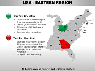 Usa eastern region country editable powerpoint maps with states and c…