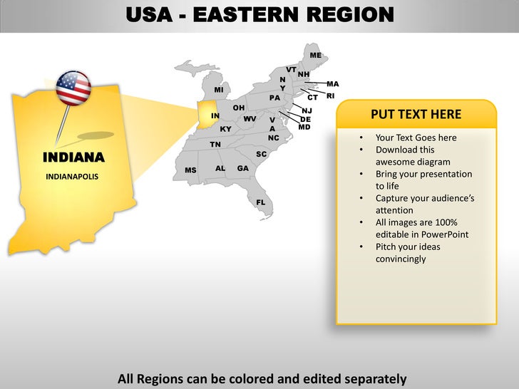 Usa eastern region country editable powerpoint maps with states and c…