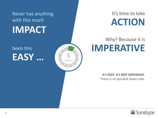 38 
Never has anything 
with this much 
IMPACT 
been this 
EASY … 
It’s time to take 
ACTION 
Why? Because it is 
IMPERATIVE 
It’s FAST. It’s NOT EXPENSIVE. 
There is no possible down-side. 
5 
MINUTES 
 