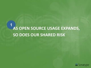 1 
AS OPEN SOURCE USAGE EXPANDS, 
SO DOES OUR SHARED RISK 
 