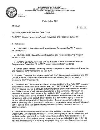 USAG Red CLoud Command Policy 1-02 Prevention of Sexual Harassment