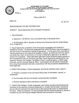 USAG Red Cloud Command Policy 1-05 EO Complaint Procedures