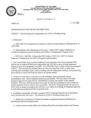 USAG Red Cloud Command Policy 1-15 Federal Employees Compensation Act (FECA) Working Group