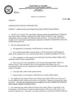 USAG Red Cloud Command Policy 4-03 ADSO CDSO Policy Letter