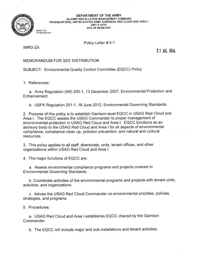 USAG Red Cloud Command Policy 601 Environmental Quality Control Comm…
