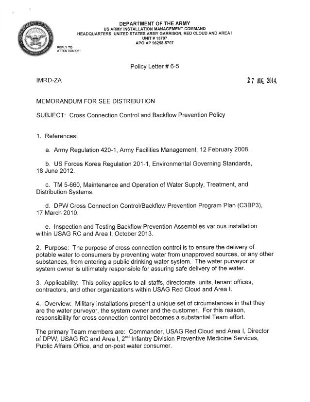 USAG Red Cloud Command Policy 6-05 Cross Connection USAG Red Cloud Command Policy 6-05 Cross Connection