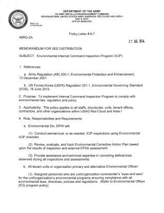 USAG Red Cloud Command Policy 6-07 Internal Command Inspection Program Policy