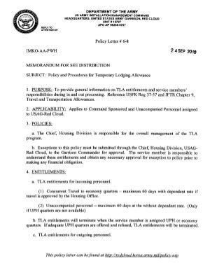 USAG-RC Command Policy 6-08 TLA Policy and Procedures