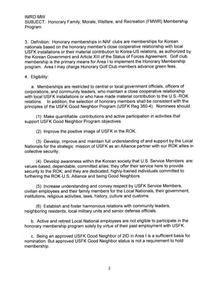 USAG Red Cloud Command Policy 7-6 Honorary FMWR Membership Program