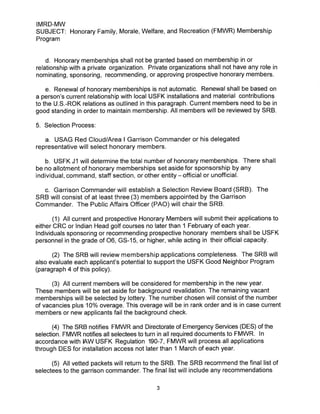 USAG Red Cloud Command Policy 7-6 Honorary FMWR Membership Program