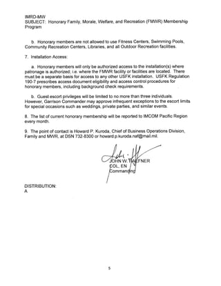 USAG Red Cloud Command Policy 7-6 Honorary FMWR Membership Program