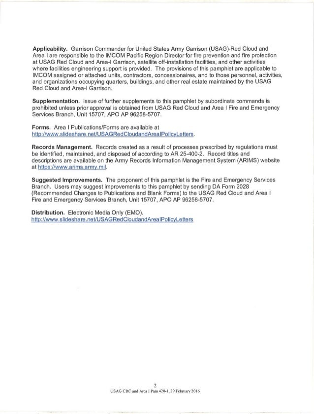 usag rc pam 420 1 installation fire prevention and public education da form 4283