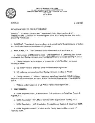 USAG RC Command Policy #8-1 Procedures and Guidelines for Processing of Civilian Misconduct