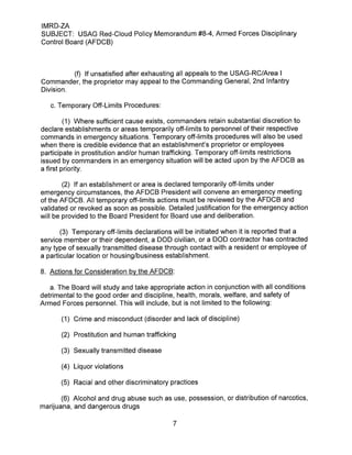 USAG RC Command Policy Memorandum #8-4 Armed Forces Disciplinary Control Board (AFDCB)