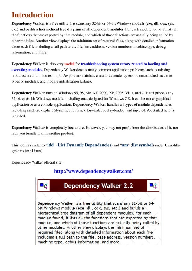 Usage note of microsoft dependency walker pdf shareware and