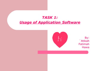 TASK 1: Usage of Application   Software By: `Atikah Fatimah Hawa 