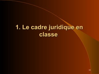 10
1. Le cadre juridique en1. Le cadre juridique en
classeclasse
 