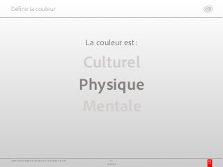 Définir la couleur
La couleur est :
Culturel
Physique
Mentale
11
17/03/15
© 2015 Adobe Systems Incorporated. Tous droits réservés.
 