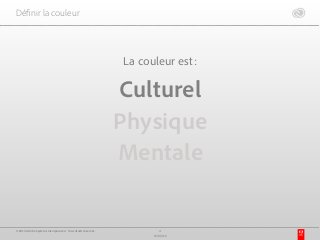 Définir la couleur
La couleur est :
Culturel
Physique
Mentale
4
17/03/15
© 2015 Adobe Systems Incorporated. Tous droits réservés.
 