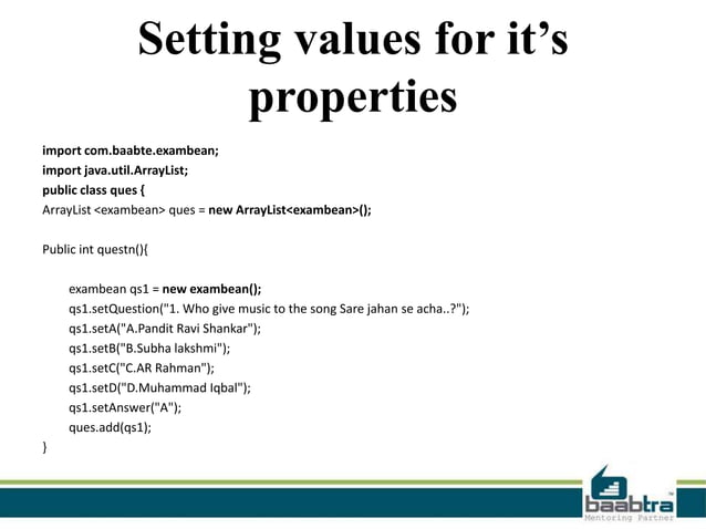 Usage of bean class in java | PPT