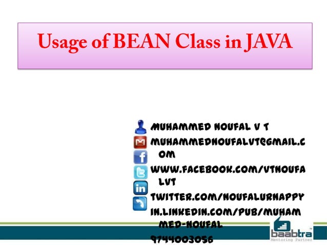 Usage of bean class in java | PPT