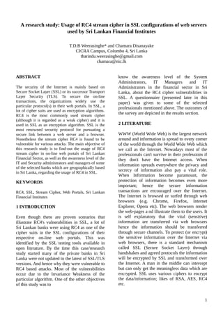 Usage of rc4 cipher in SSL configurations of Sri Lankan financial ...