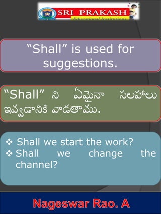 Usage of 'shall' with telugu explanation. | PPTX