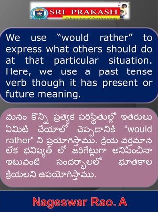 Usage of 'would rather' with Telugu Explanation. | PPTX