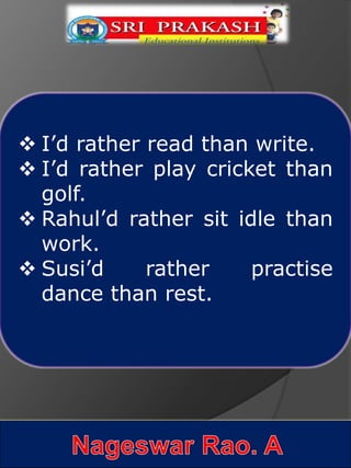 Usage of 'would rather' with Telugu Explanation. | PPTX