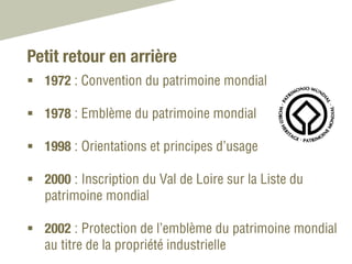 Petit retour en arrière
 1972 : Convention du patrimoine mondial
 1978 : Emblème du patrimoine mondial
 1998 : Orientat...
