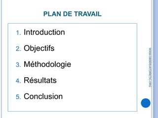 PLAN DE TRAVAILIntroductionObjectifsMéthodologieRésultatsConclusionWWW.OBSERVATOIRETIC.ORG