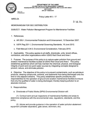 USAG RC Policy #6-17 Water Pollution Management Program