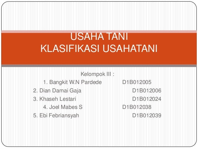 Klasifikasi Usahatani