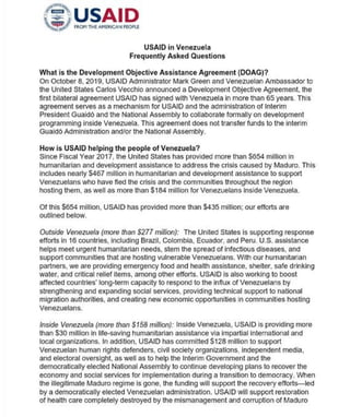 USAID asegura que ayuda humanitaria para Venezuela no la administra gobierno de Guaidó