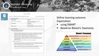 Prototyping Phase
Define learning outcome
Expectation
 using SMART
 Based on Bloom’s Taxonomy
 
