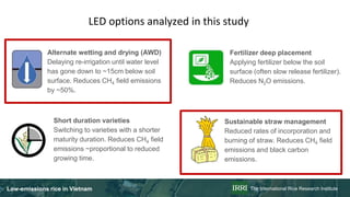Rice in Vietnam emissions, NDC planning and actions, feasibility analysis of LED options