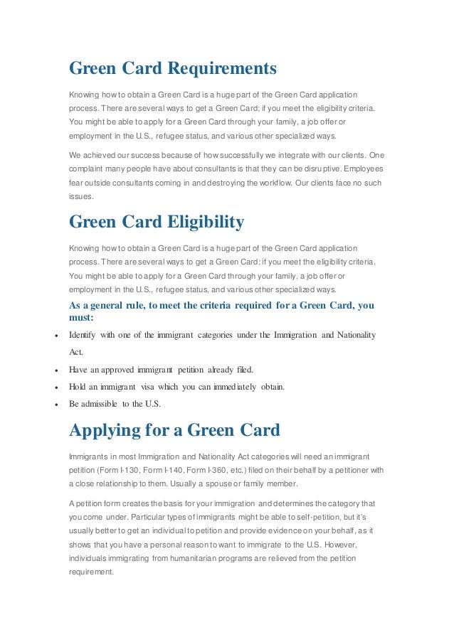 Usaimc Green card requirements