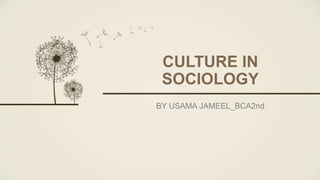 CULTURE IN
SOCIOLOGY
BY USAMA JAMEEL_BCA2nd
 