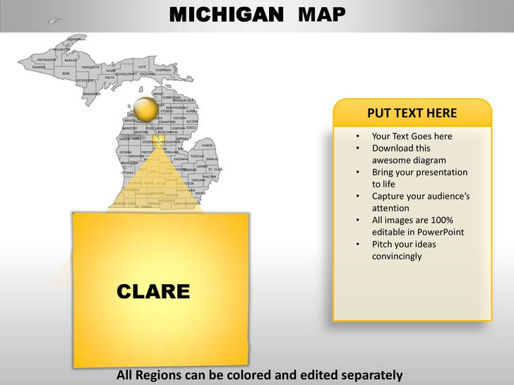 Usa Michigan State Powerpoint County Editable Ppt Maps And Templates Michigan State Powerpoint Template