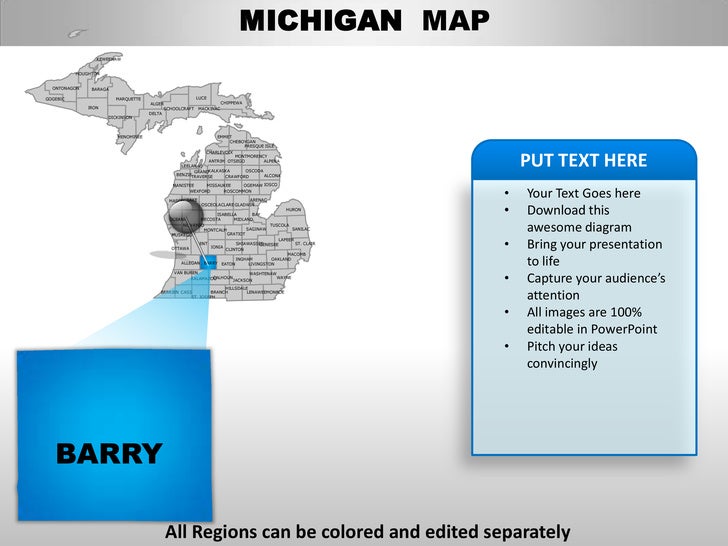 Usa Michigan State Powerpoint County Editable Ppt Maps And Templates Michigan State Powerpoint Template